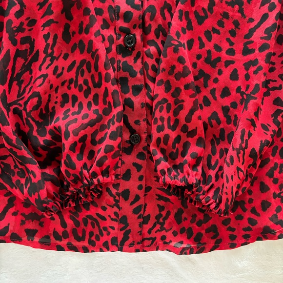 INC Long Sleeve Red & Black Animal Print Button Down Shirt—EUC--Sz PL - Picture 8 of 12